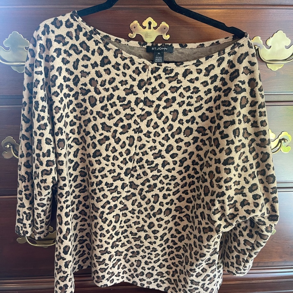 St. John Animal Print Blouse in Tan and Black